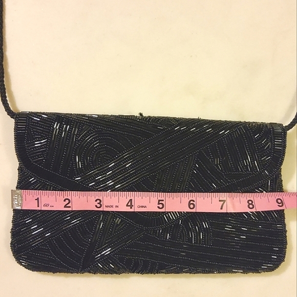 Black Evening Bag Vintage Hand Beaded Crossbody - Picture 6 of 17